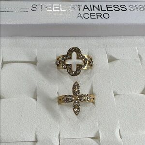 Gold Stainless Steel Cross Ring Set